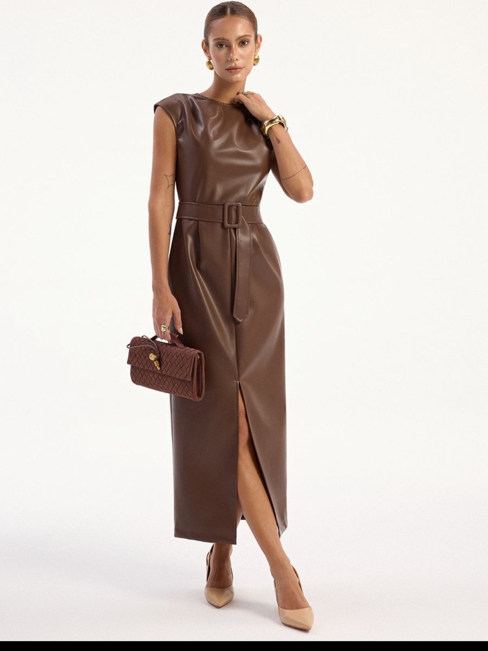 Leather midi dress
